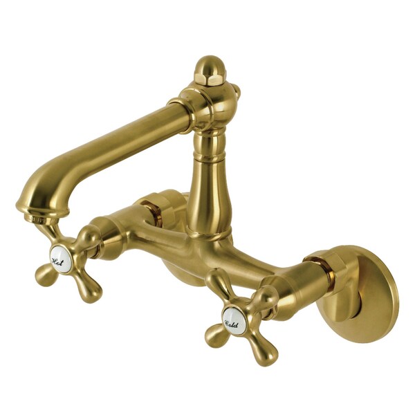 English Country 6" Adjustable Center Wall Mount Kitchen Faucet, Brass
